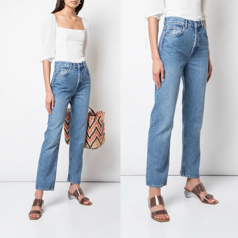 NWT Reformation Cynthia High Rise Straight Leg Jean 30 Mykonos Relaxed Blue